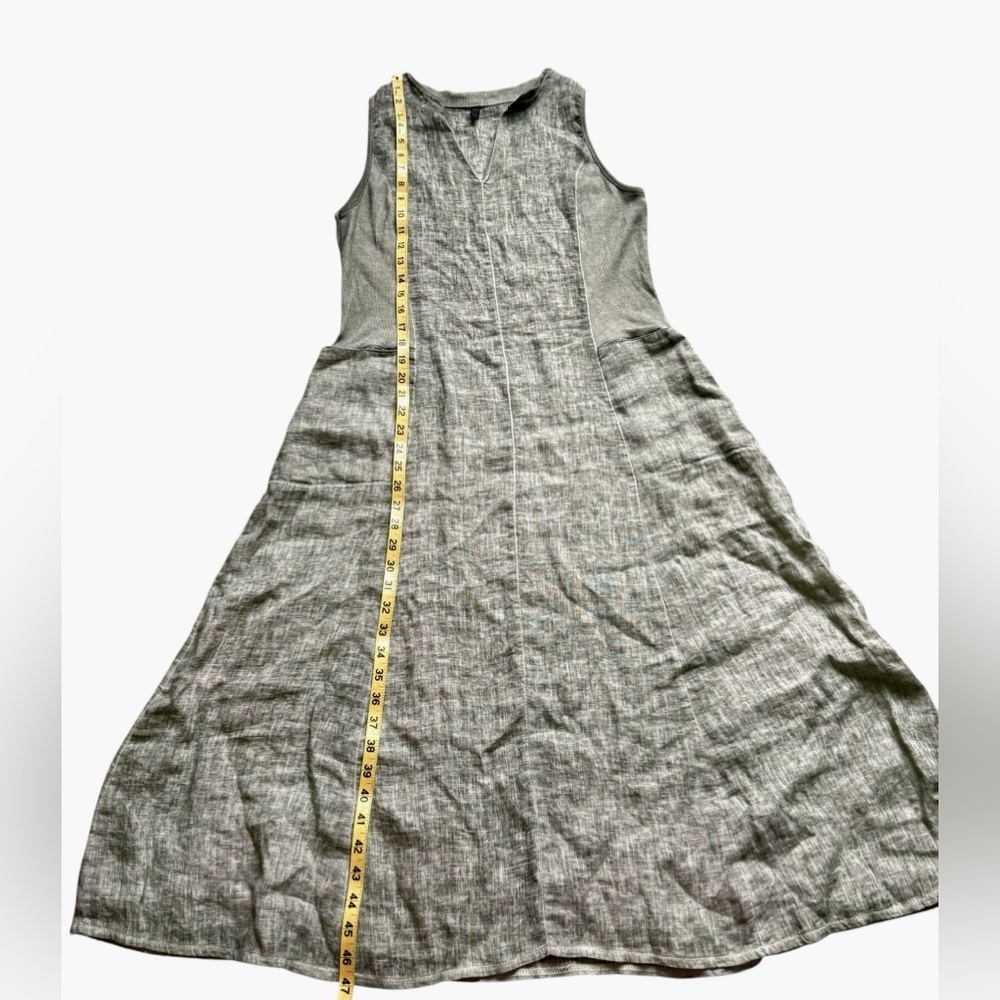 Inizio olive green sleeveless linen dress with pockets, size medium. - Picture 3 of 8